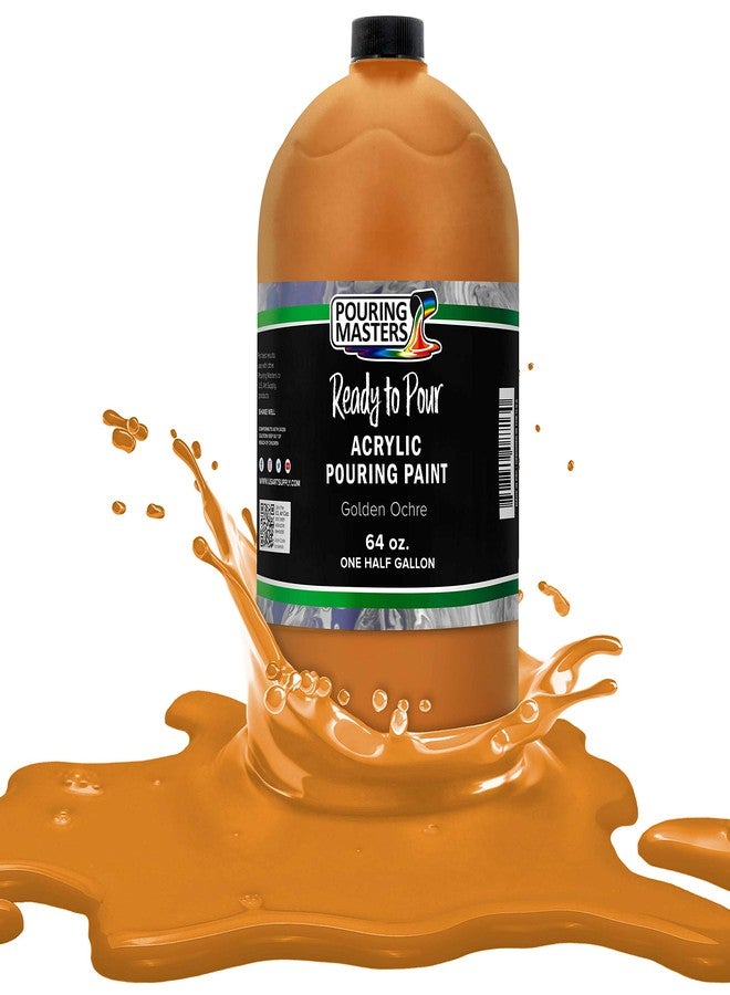 Pouring Masters طلاء أكريليك جاهز للصب بلون المغرة الذهبية من بورينج ماسترز - طلاء فاخر مائي مُجهز مسبقًا بوزن 64 أونصة - مناسب للرسم على القماش والخشب والورق والأعمال اليدوية والبلاط والصخور وغيرها - Image 1